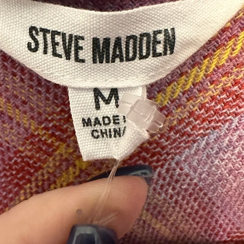 STEVE MADDEN Flannel Shacket Womens Long Sleeve Pocket Shirt Jacket Pink